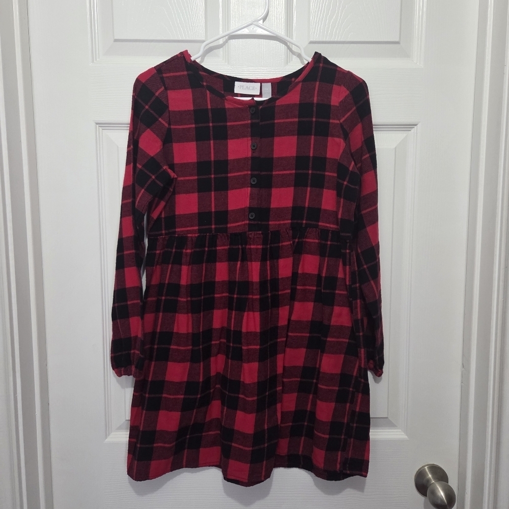 The Children's Place Red & Black Buffalo Plaid Flannel Shirt Dress Size XL - Picture 4 of 10